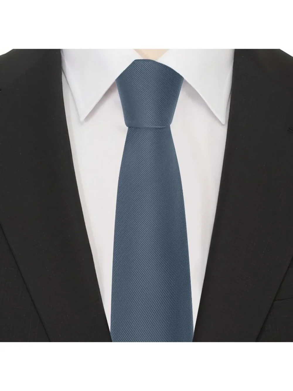 Men's Charcoal Grey Twill Diagonal Textured Formal Necktie For Business Dress